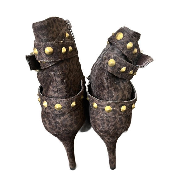 Dots Brown Animal Print Strappy Suede like Open Toe Heeled Boots Size 8 - Picture 5 of 8